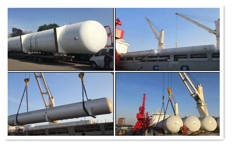 LPG tank being loaded onto a cargo ship