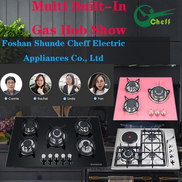 Three-burner pink tempered glass gas hob
