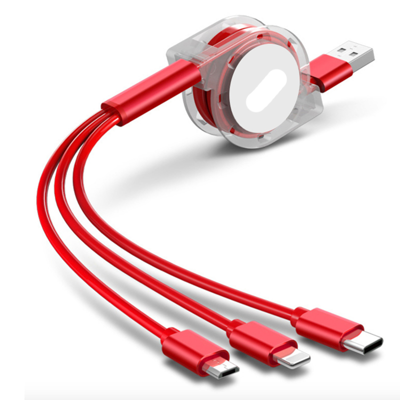 3 In 1 Usb Cable, Portable Mobile Phone TPE Usb Charging Retractable Cable - Image 3