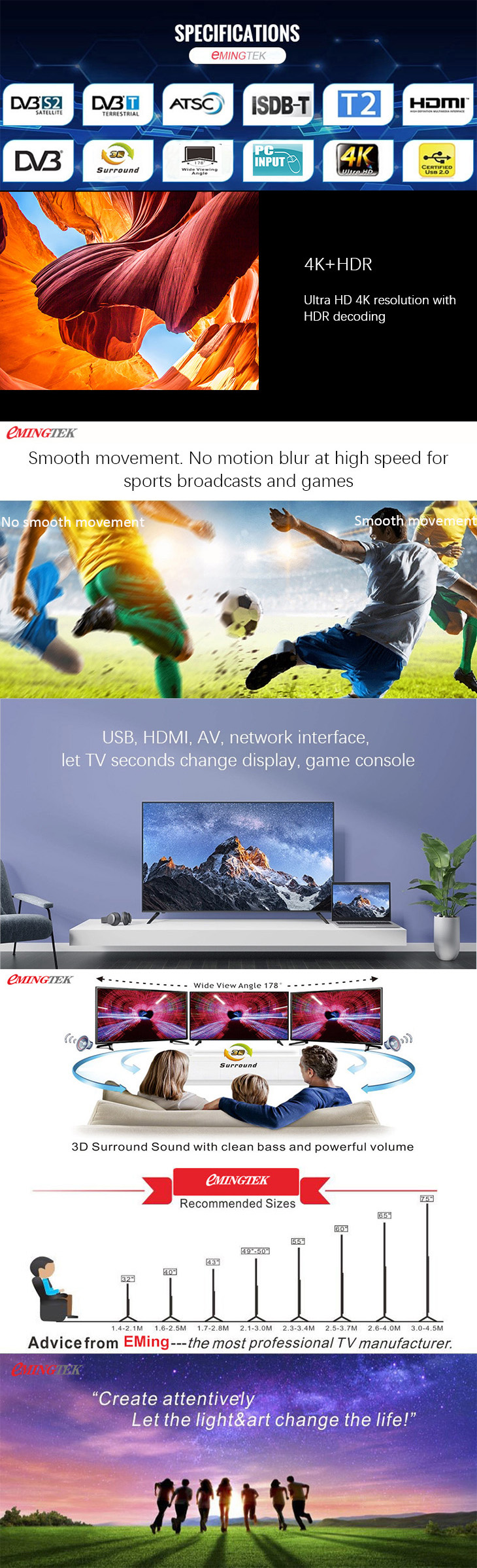 Technical specifications and feature highlights for 4K LED TV
