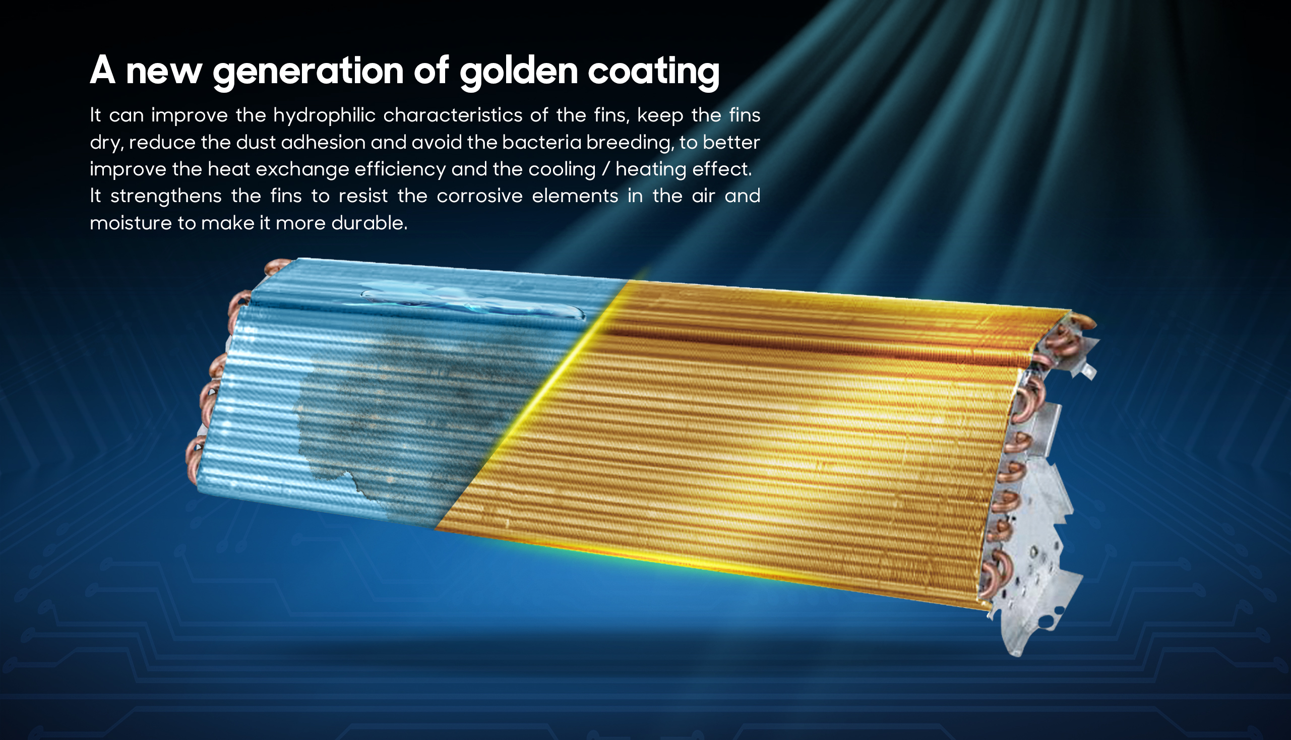 Close-up of golden-coated air conditioner fins