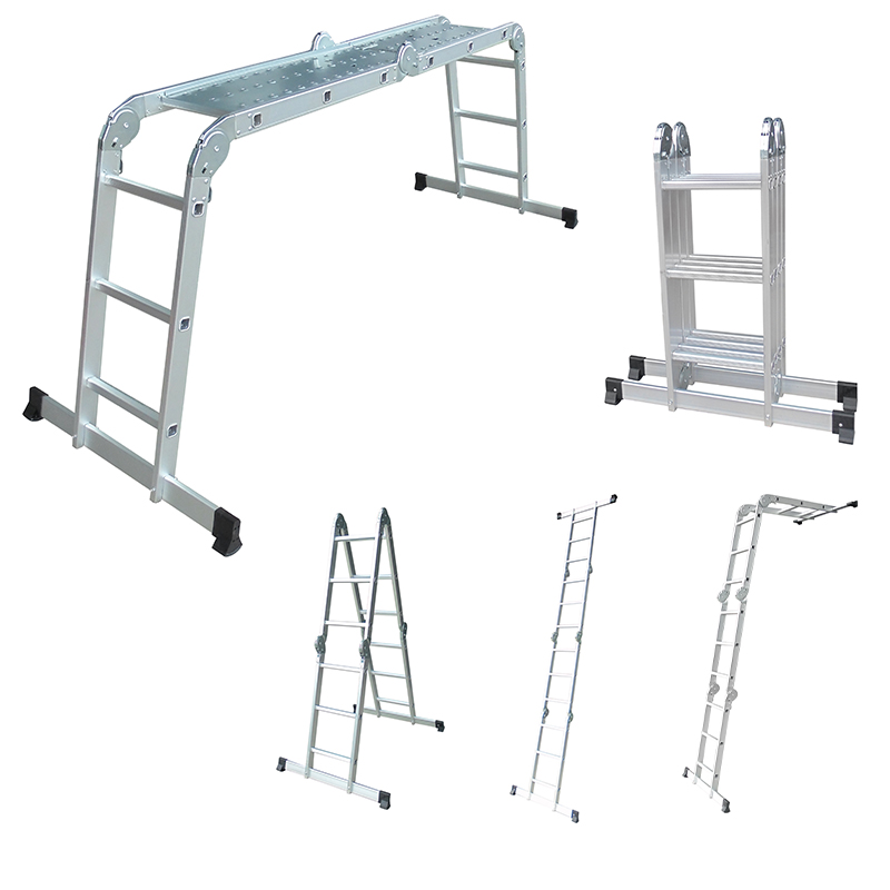 3.38m TUV/GS Multi-Purpose 4x3 Aluminium Folding Ladder with Platform Scaffold Step - Image 2