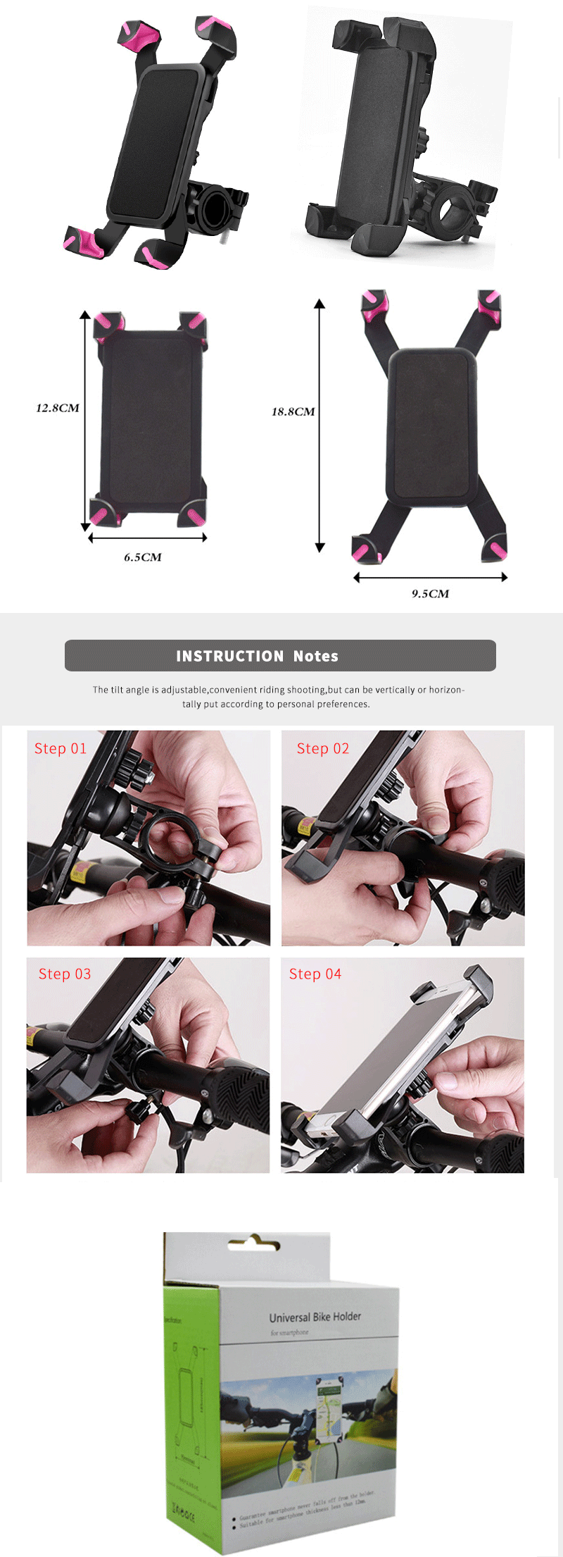 Installation steps and dimension guide for smartphone thickness and width