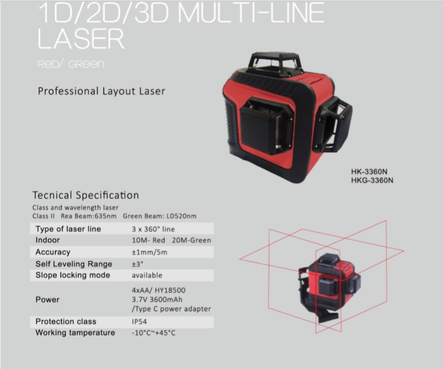 3D 12-Line Self-Leveling Laser Level