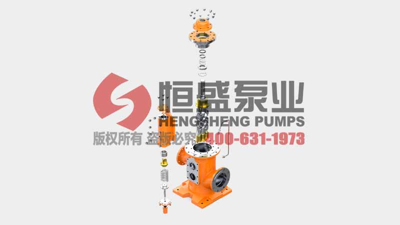Exploded view of a three screw pump showing internal components
