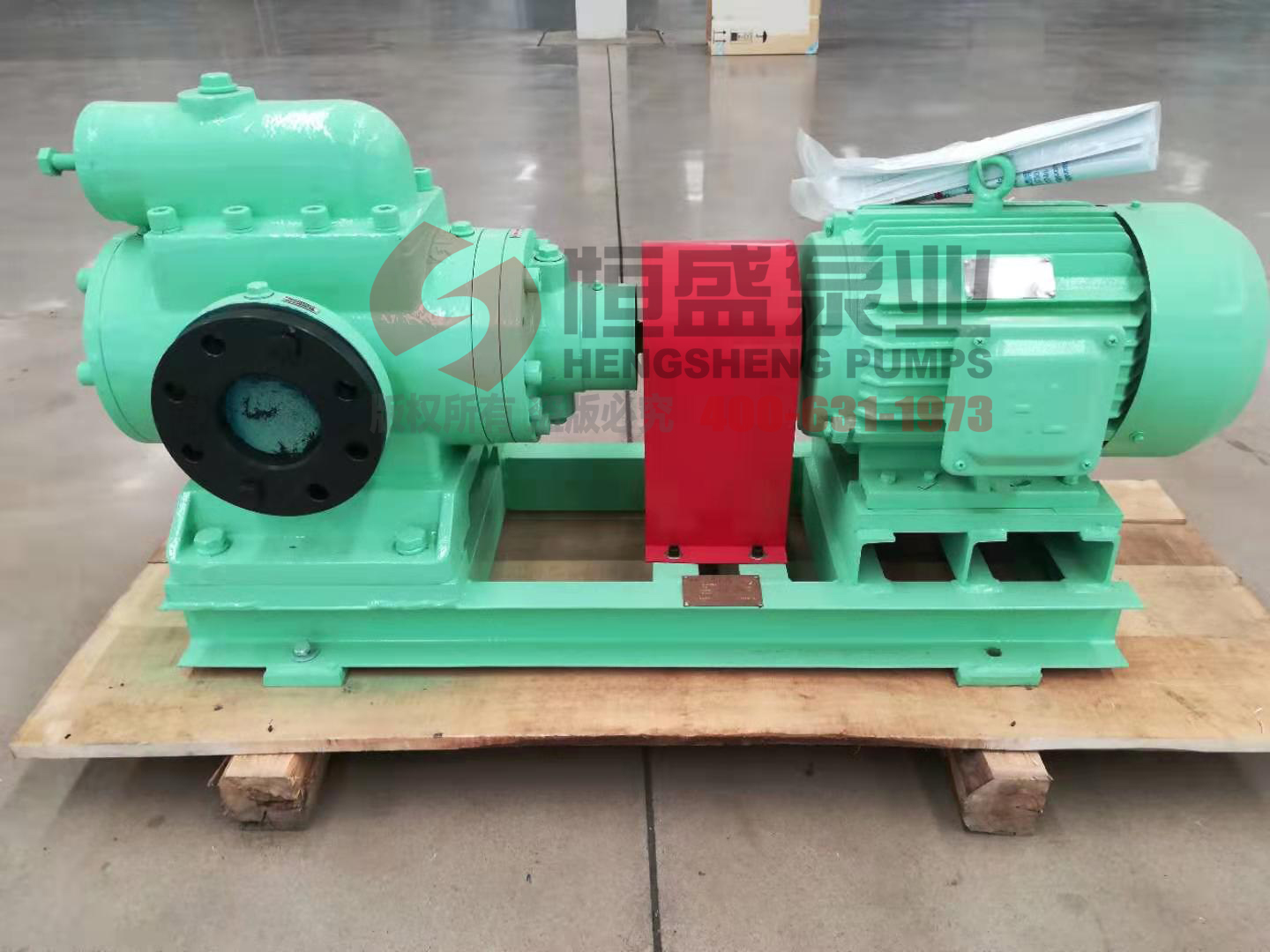 Complete three screw pump assembly with electric motor and base