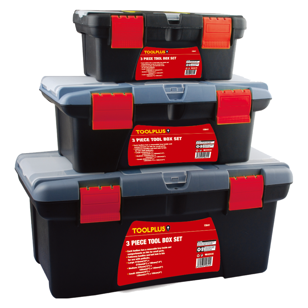 Three-Piece Tool Box Set with Removable Trays