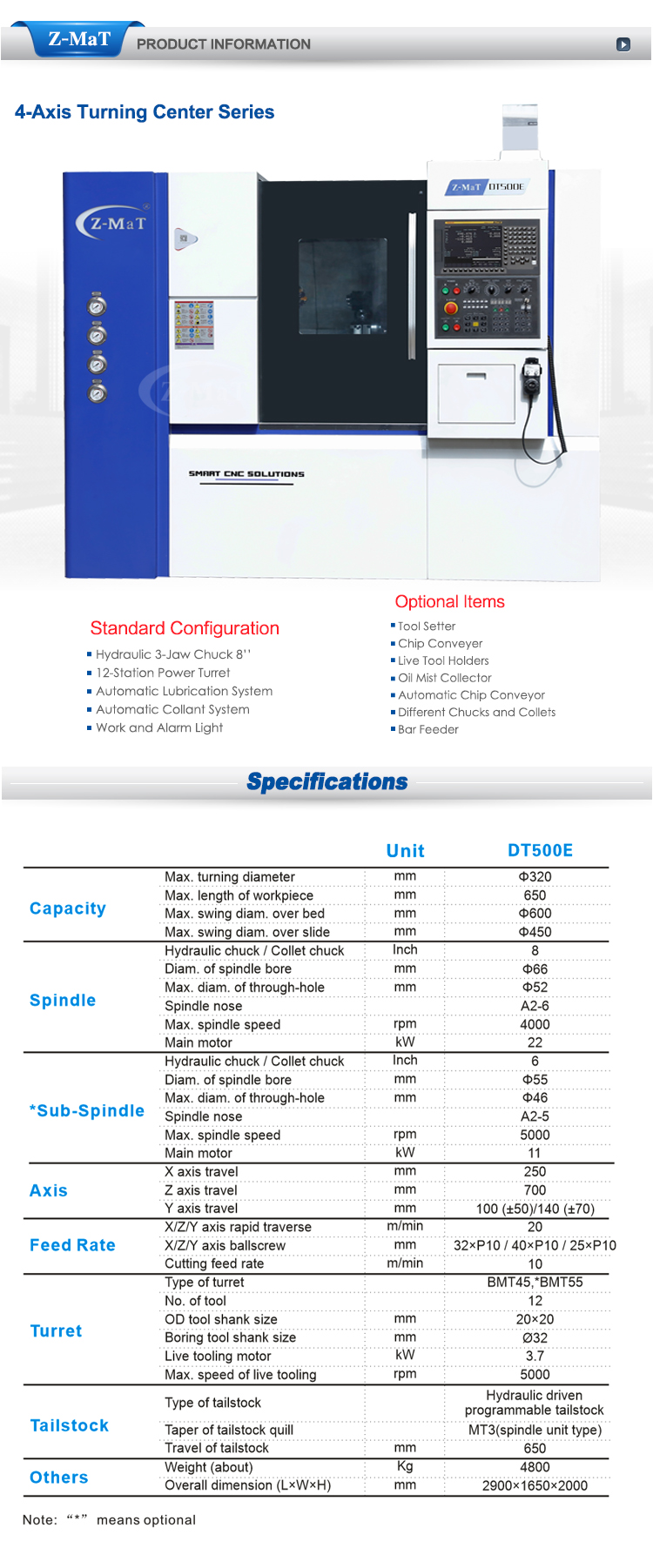 DT500E 4-Axis Turning Center Technical Specifications and Overview