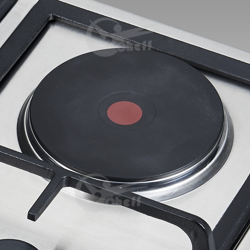 Detail view of Sabaf blue flame burner and cast iron support