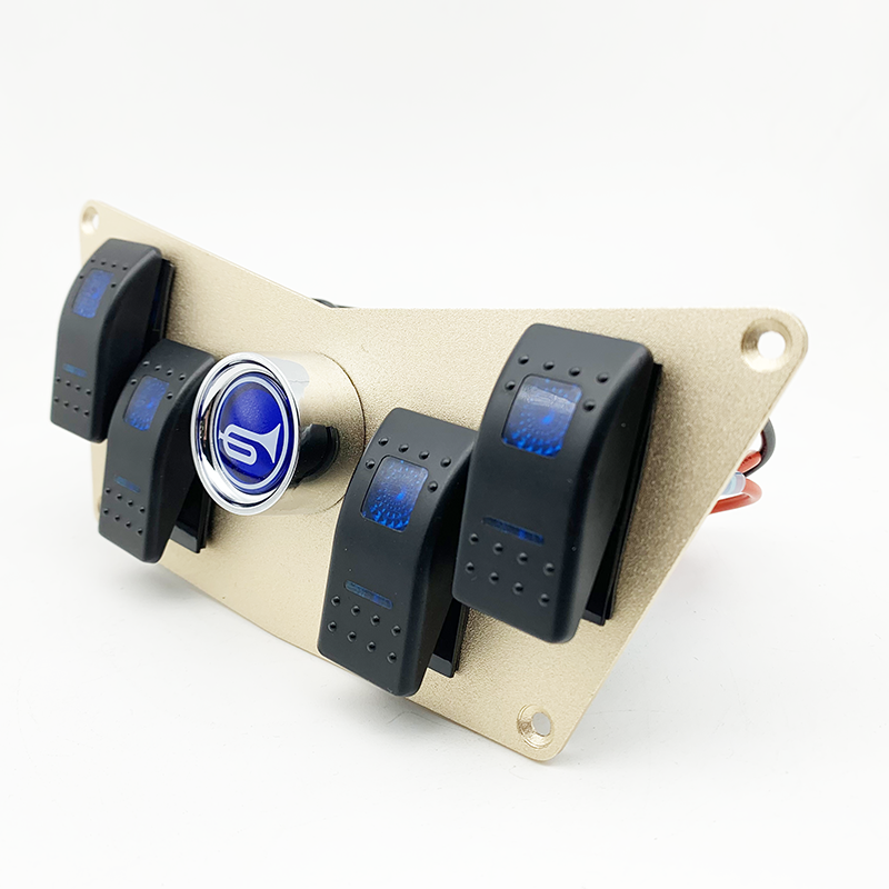 Close-up of Blue LED Rocker Switches and Horn Icon