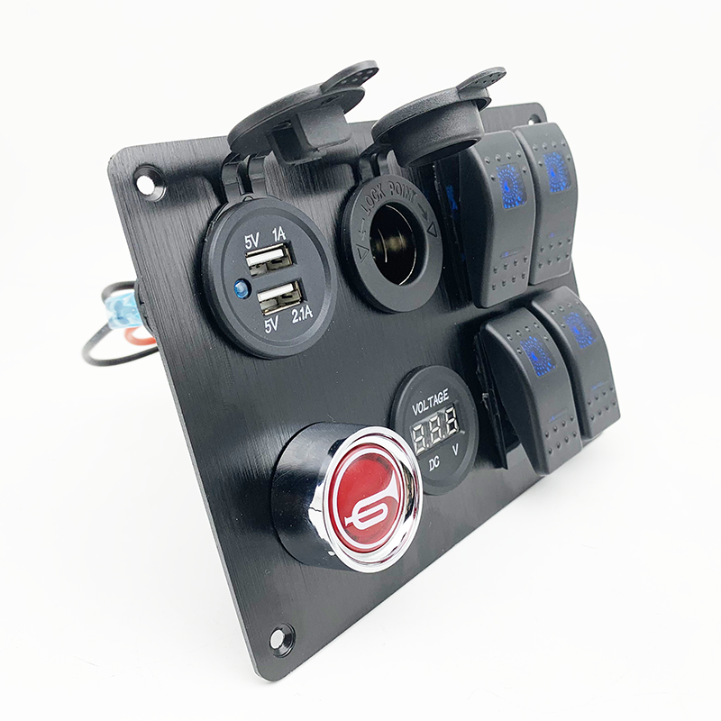 4 Gang ON-OFF 12V/24V Waterproof Rocker Switch Panel For Boat Marine RV Truck Blue LED - Image 3