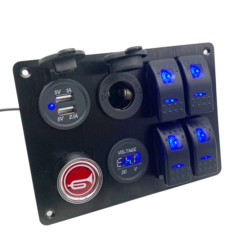 Close-up of Blue LED Switches and Voltmeter