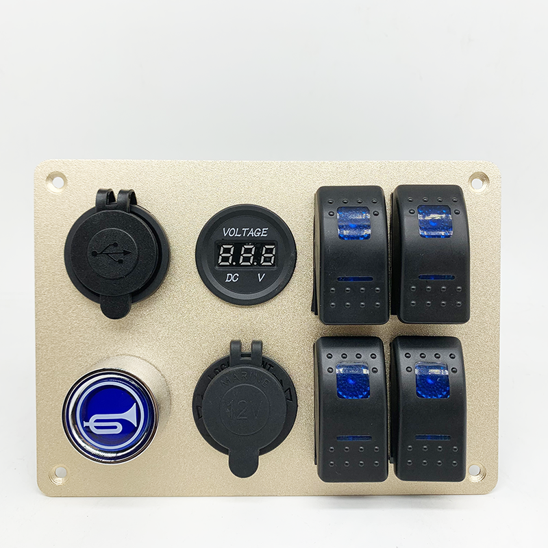 Marine-grade switch panel with 12V power socket