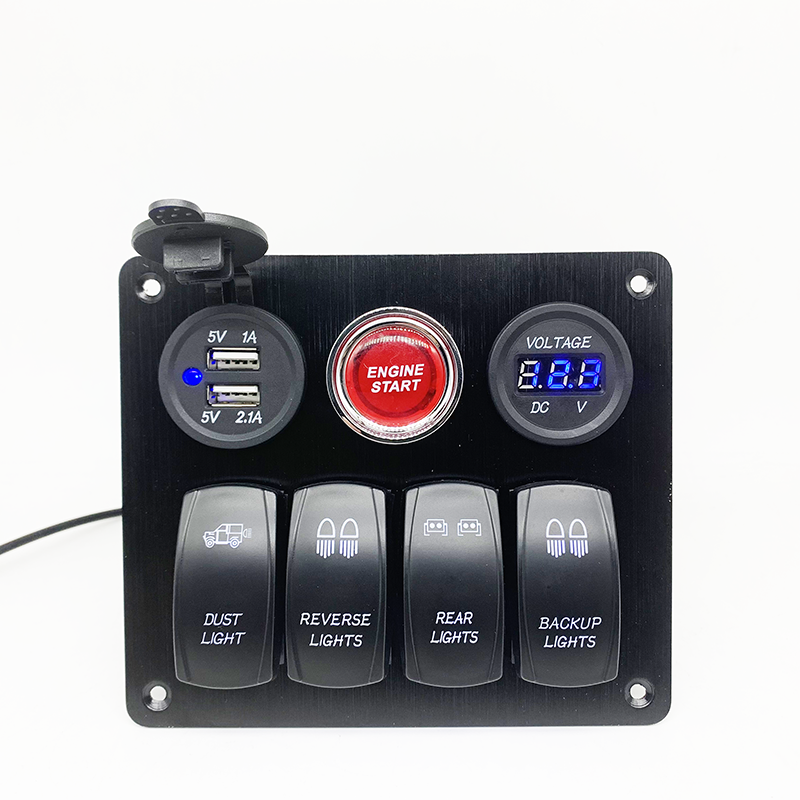 4 Gang Switch Aluminum LED Rocker Switch Panel with 3.1A USB charger and Voltmeter for Bus - Image 3