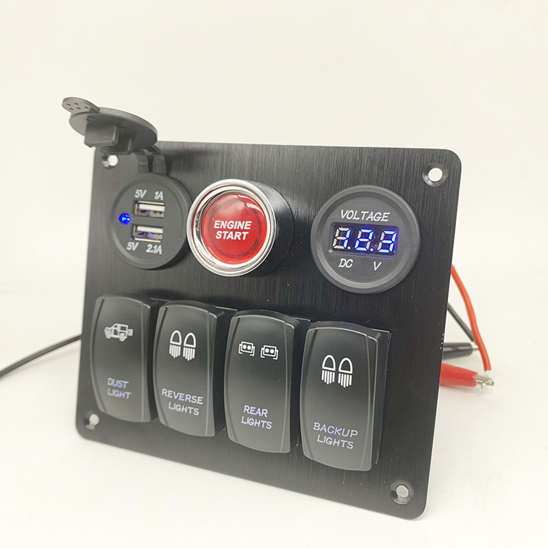 4-Gang Aluminum Switch Panel with Voltmeter and USB
