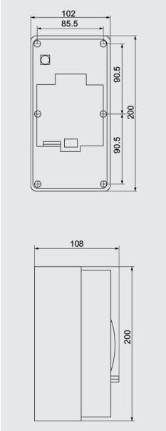 Technical drawing showing enclosure dimensions