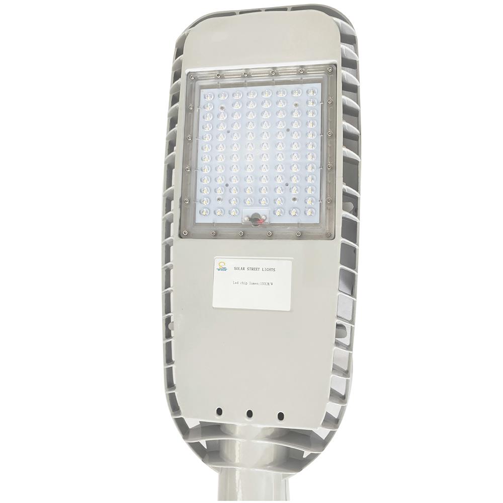 Close up of LED solar street light housing and LED array