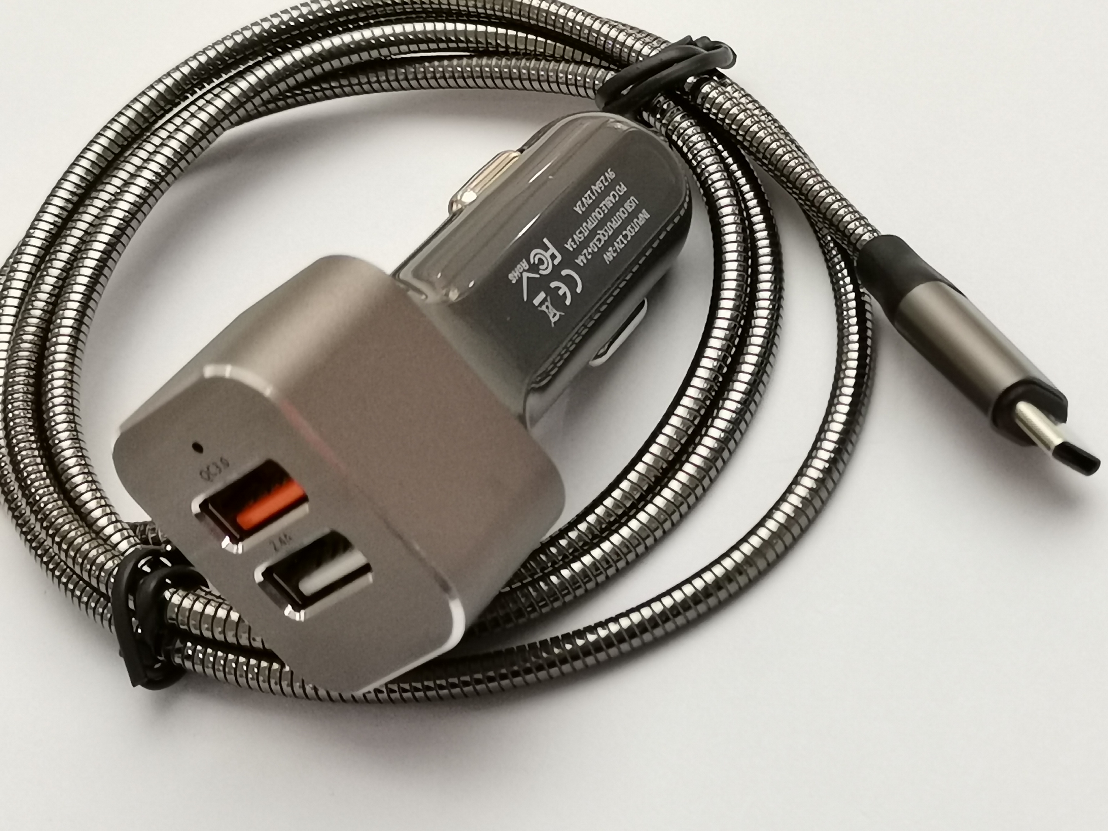 42W Dual USB Port Car Charger with PD Cable