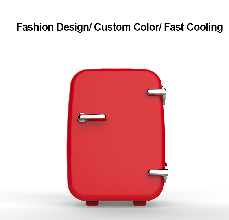 Compact 4L mini fridge showcasing fashion design and fast cooling features