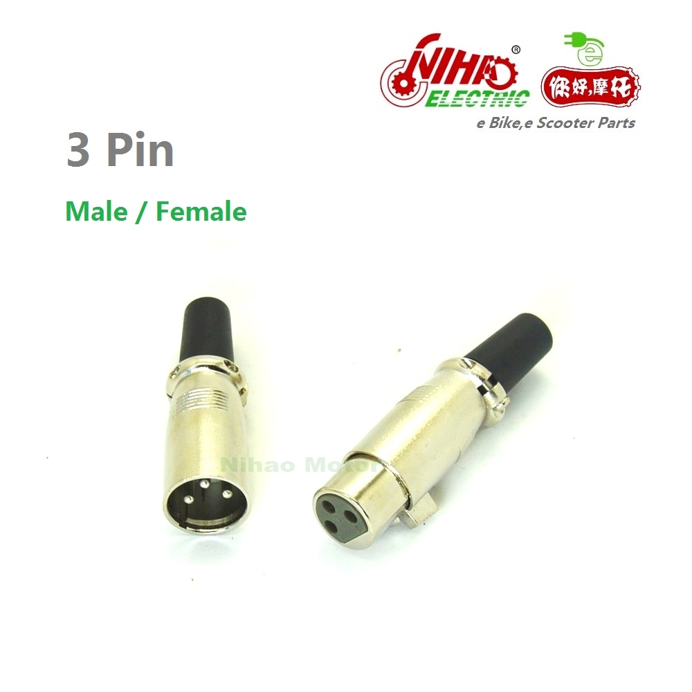 3-pin XLR male and female connector set for electric vehicles