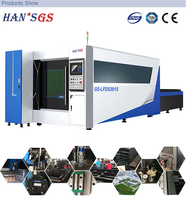 Industrial fiber laser cutting machine showing GS-LFDS3015 model