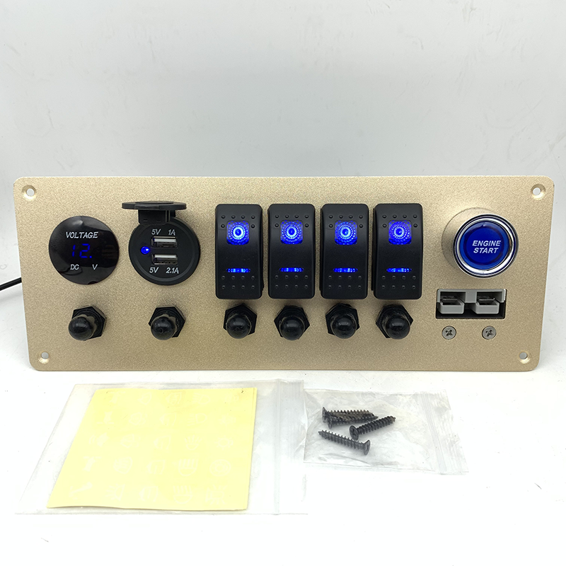 Close-up of the power panel showing voltmeter and USB ports