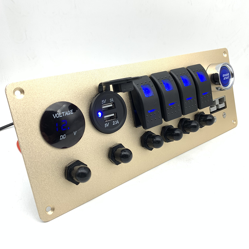 Marine power panel with engine start button