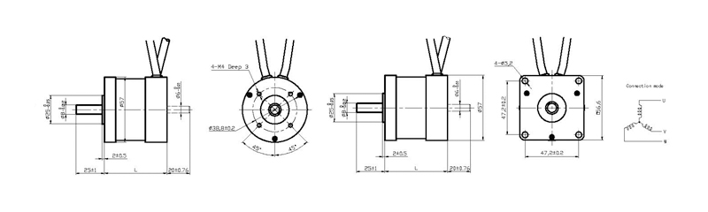 Dimensional drawing of 57 series BLDC motor