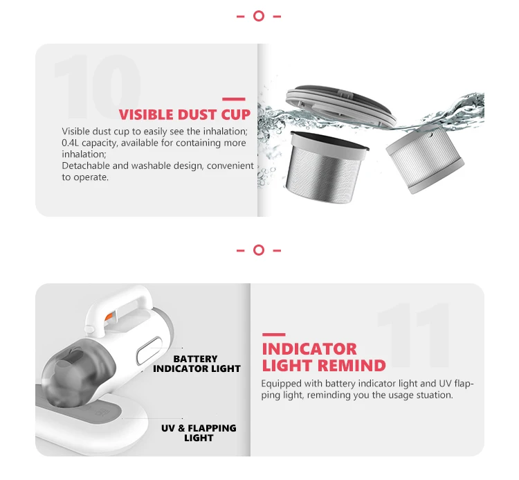 Dust cup and indicator lights