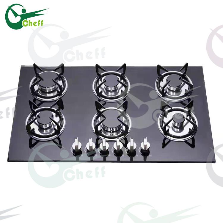 6-burner tempered glass gas hob overview
