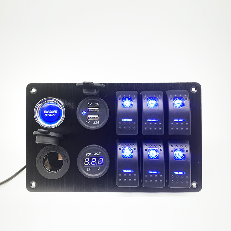 6 Gang Car Marine Boat Waterproof Digital Voltmeter Blue Led Rocker Switch Panel With 3.1a - Image 3