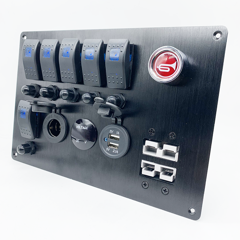 6 Gang Marine Rocker Switch Panel Whit Dual USB Charger Socket Cigarette Lighter Socket - Image 3