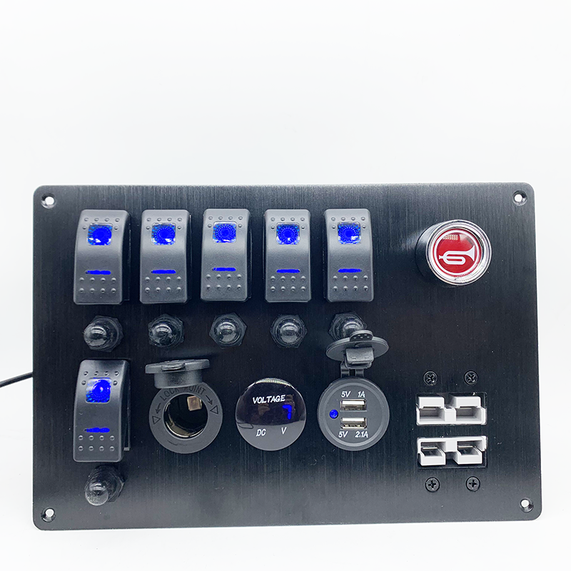 6 Gang Marine Rocker Switch Panel Whit Dual USB Charger Socket Cigarette Lighter Socket - Image 2