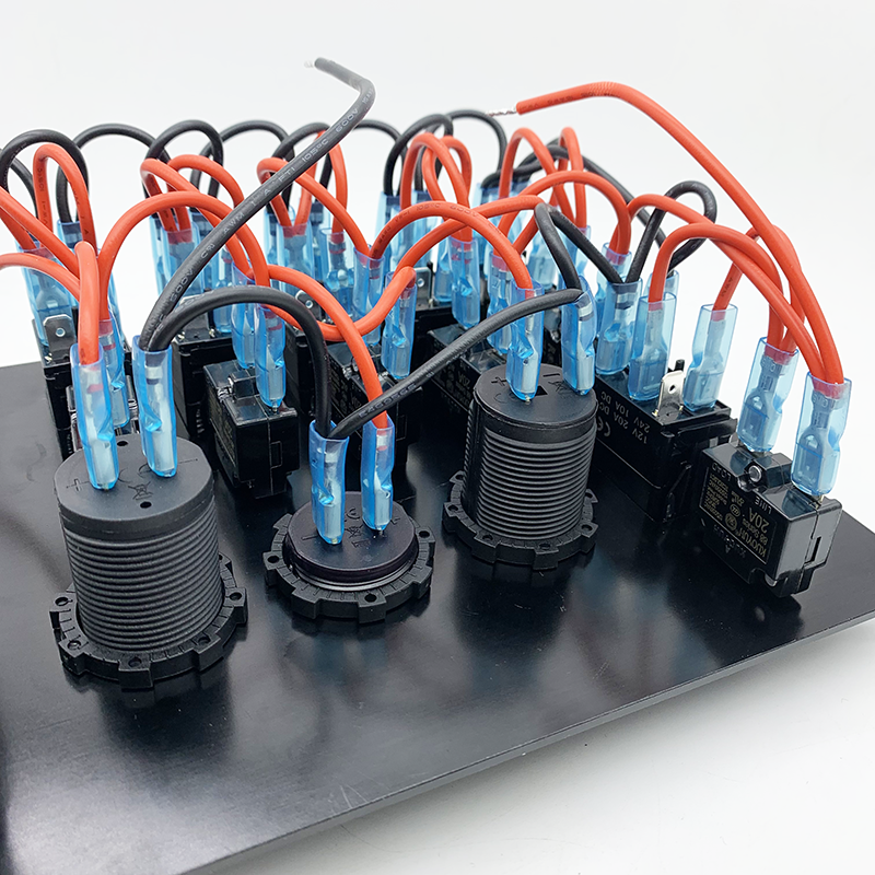 Rear view of pre-wired switch panel