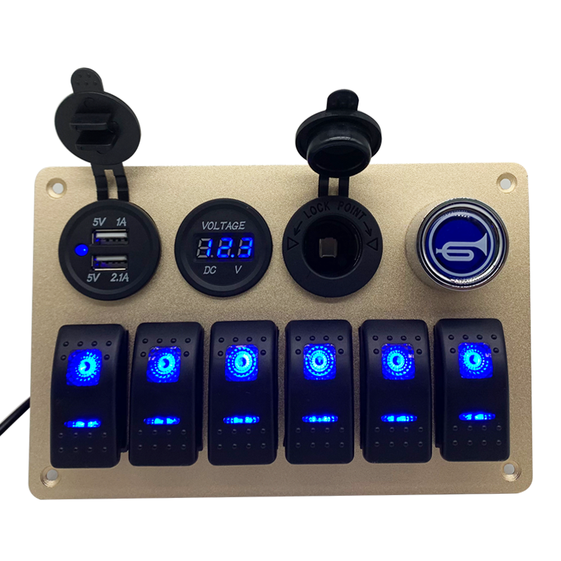 6 Gang Rocker Switch Panel Dual 12V LED Light Bar Switch Panel Waterproof With Glow Label - Image 3