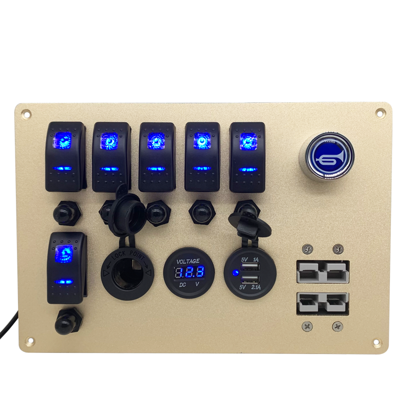 6 Gang Rocker Switch Panel with Aluminum Panel with 5 Pin ON OFF 2 LED Indicator for Boat - Image 3
