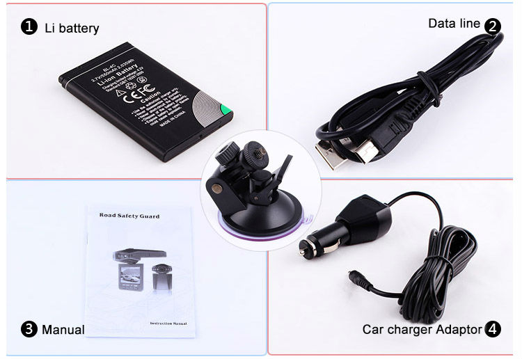 Car DVR accessories kit including battery and charger
