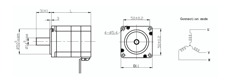 Technical drawing of 60 Series BLDC Motor showing dimensions and connection mode