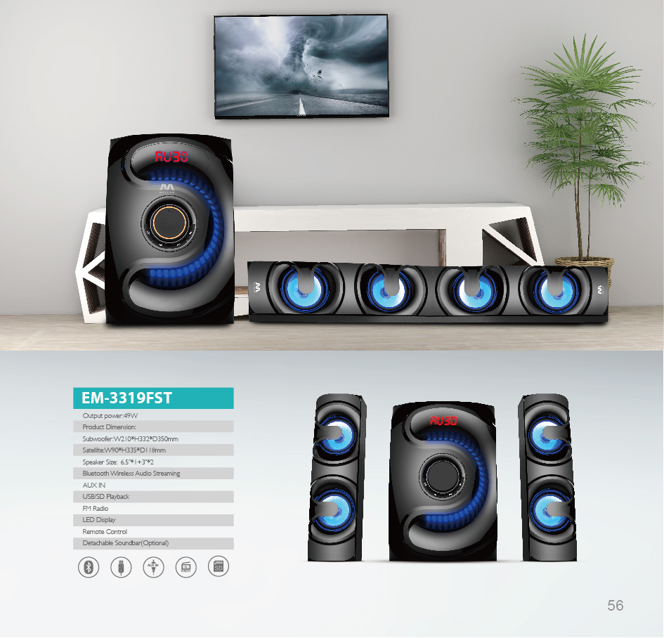60W Sound Bars with Bluetooth AUX IN USB/SD Playback FM Radio LED Display Remote Control - Image 2