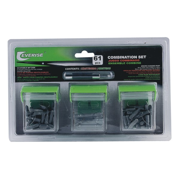 61-Piece Combination Bit Set with Reusable Storage Box
