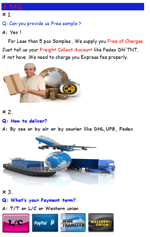 FAQ regarding samples and delivery