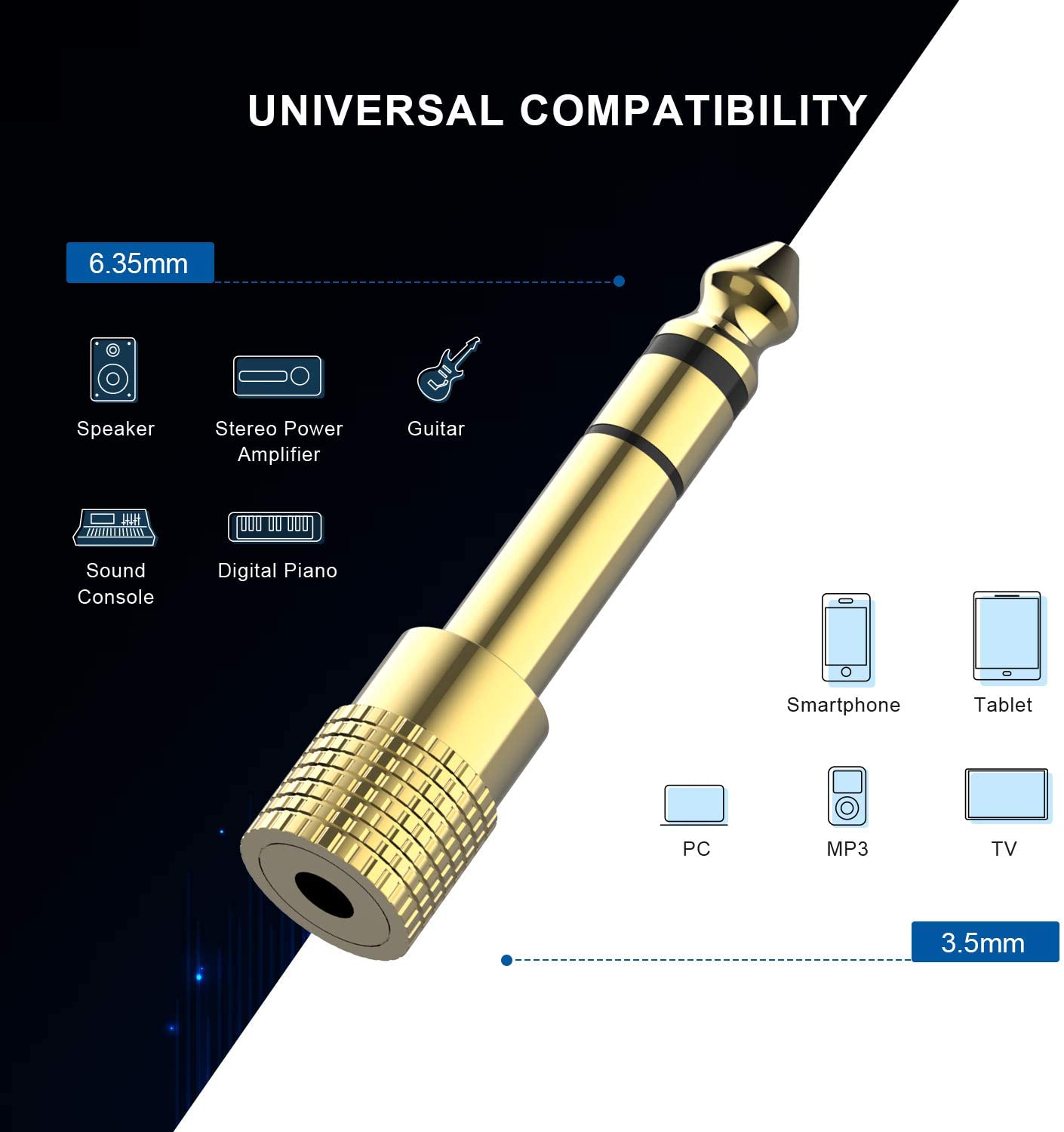 6.35mm Male to 3.5mm Female Stereo Audio Adapter