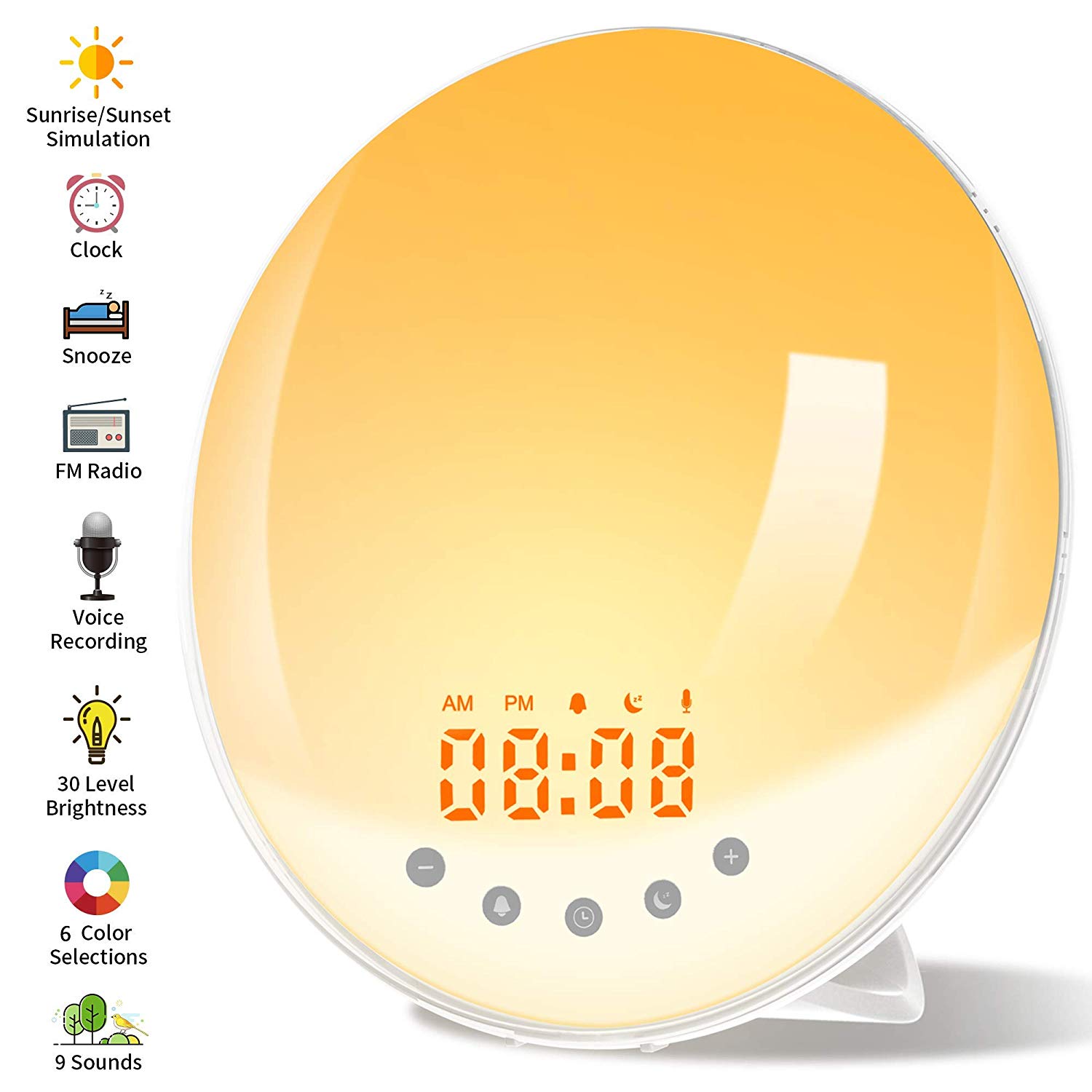 7 Colors 2 Alarms Digital LED Sunrise Simulator Natural Wake Up Clock - Image 2