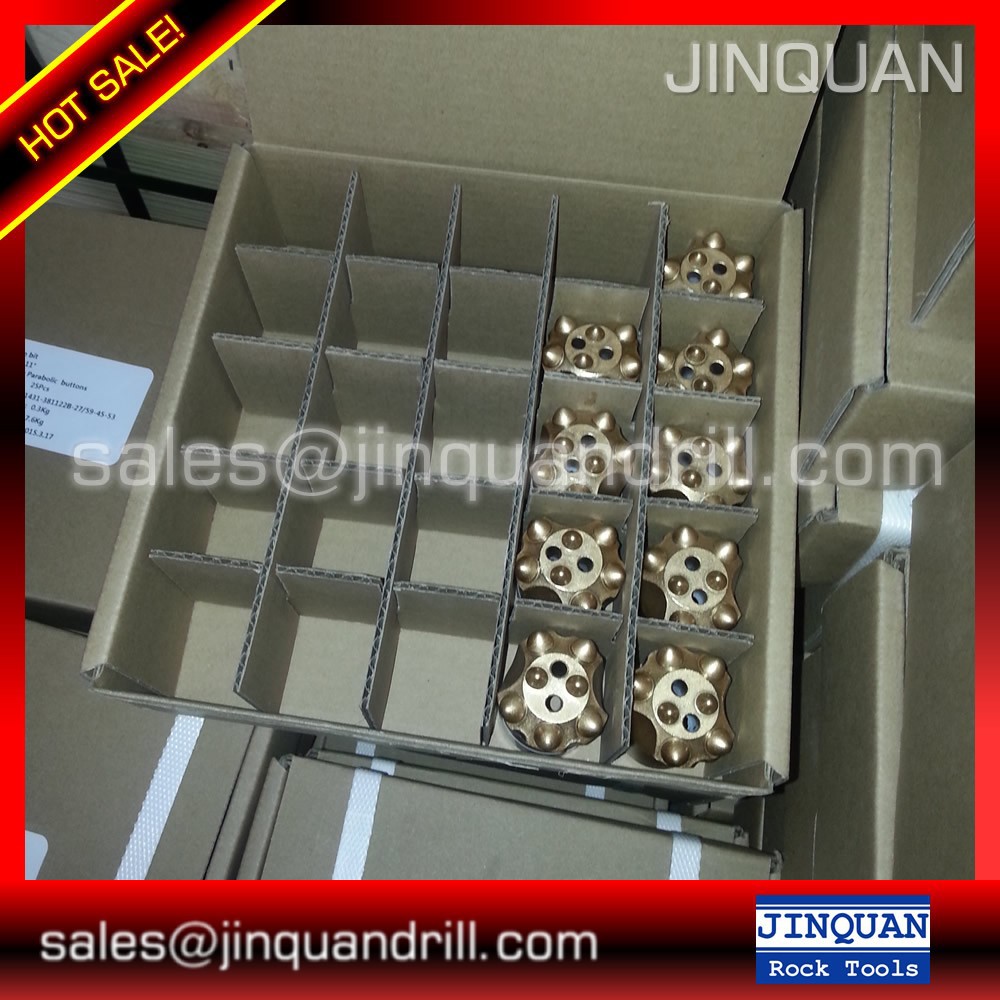 Close up of parabolic tungsten carbide buttons