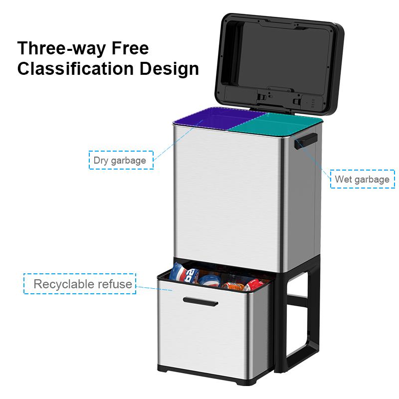 72L Triple compartments Sensor Recycling Trash can Waste bin Garbage bin touchless Dustbin - Image 3