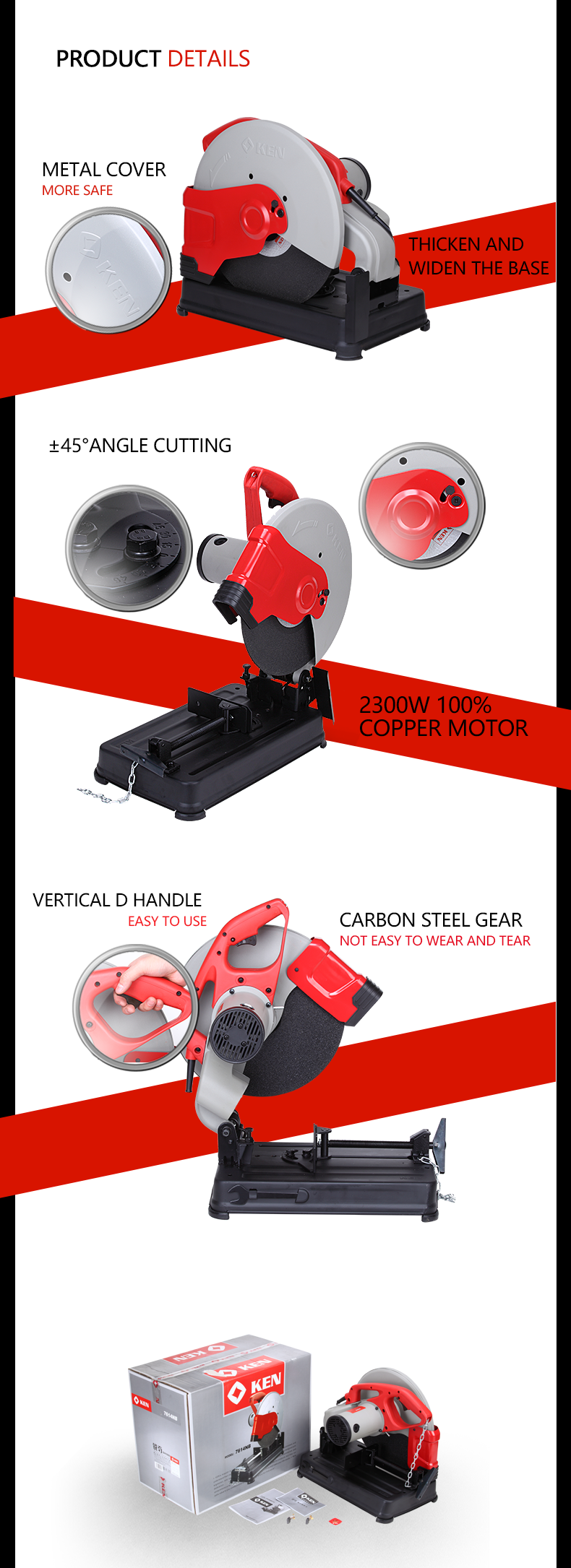 Detailed view of the 2300W cut-off machine components