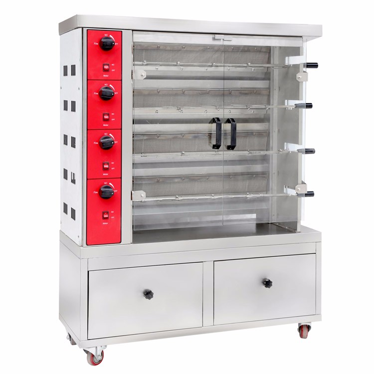Commercial gas chicken grill with glass doors