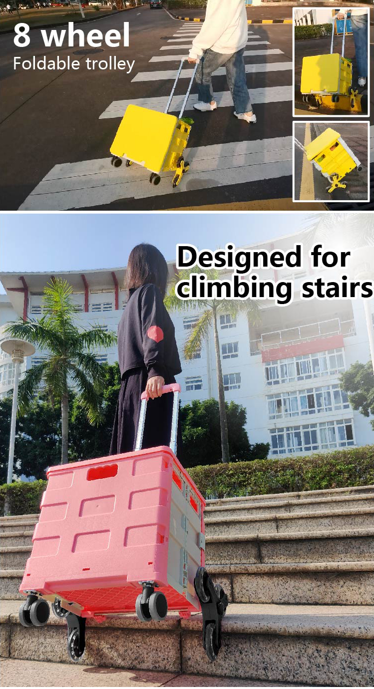8-wheel trolley design optimized for climbing stairs