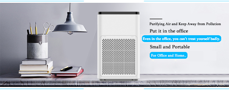 Compact air purifier in an office setting