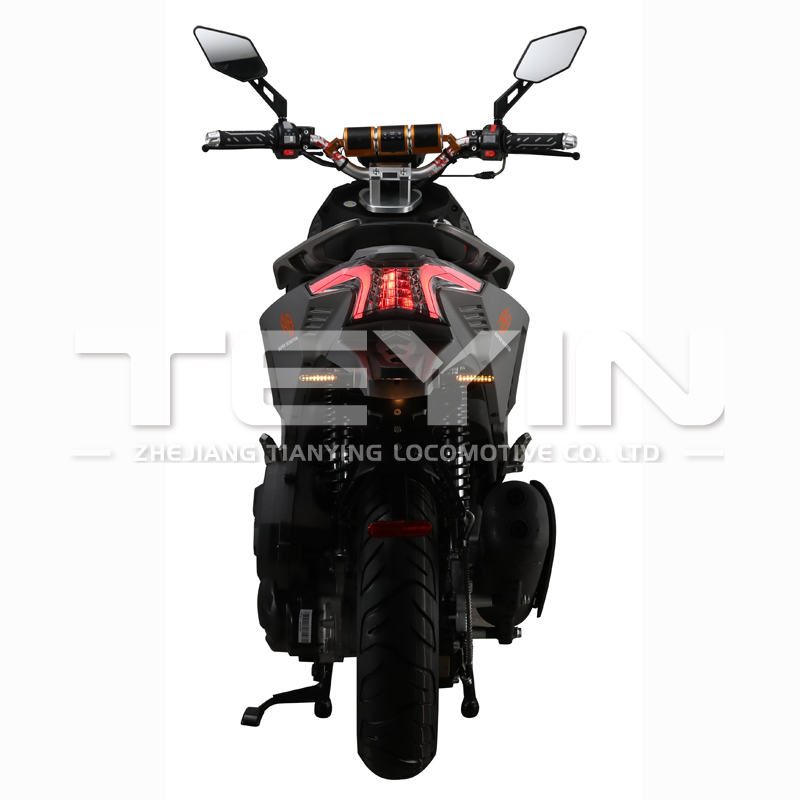 Rear view of the scooter highlighting taillight and suspension